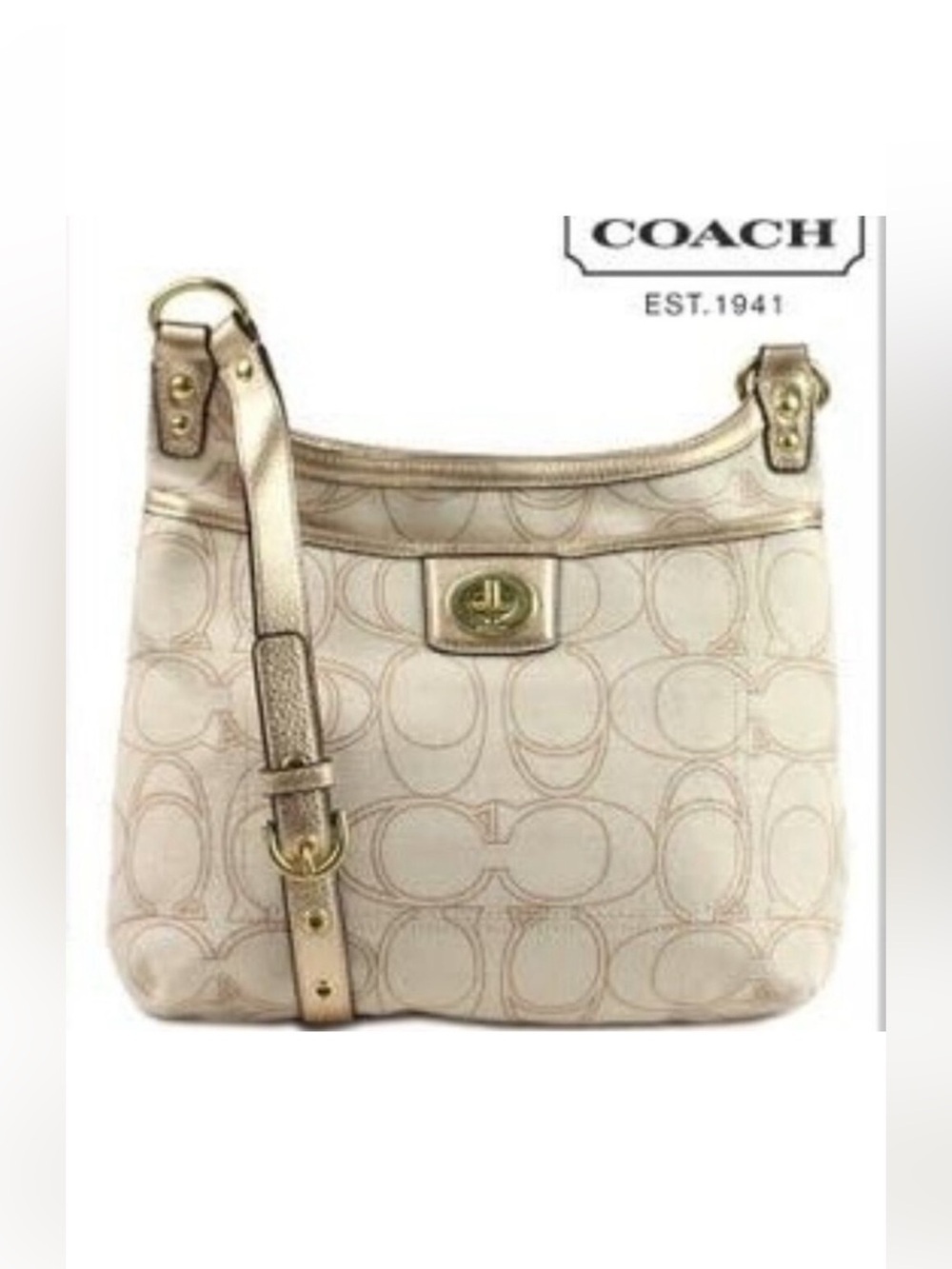 Coach Vintage Penelope Signature Crossbody Bag F19260 Linen Gold Metallic Y2K